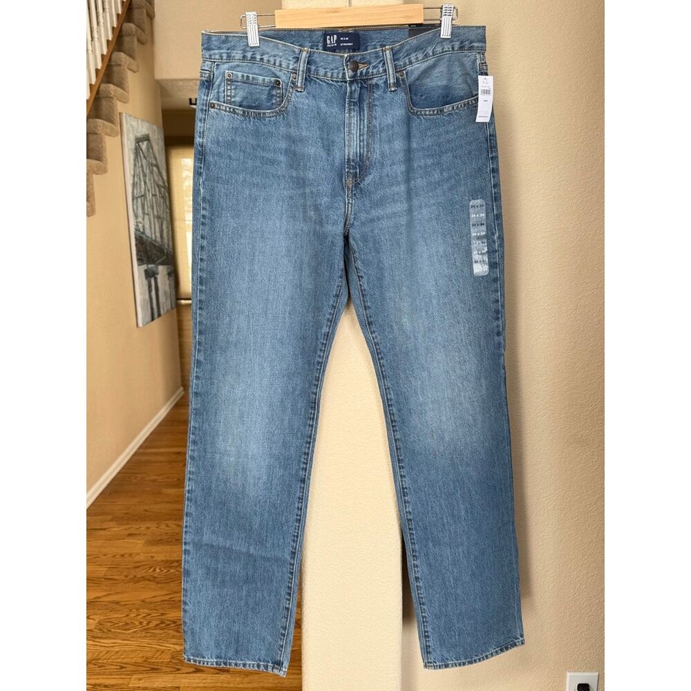 NWT Gap Men's Denim Straight Leg Mid Rise Blue Jean 34 x 34
